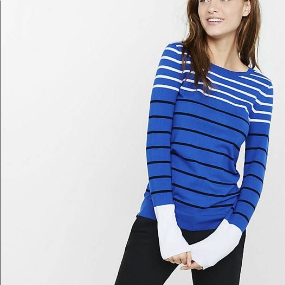 Express Crewneck Sweater Color Block Stripe Xs - image 1